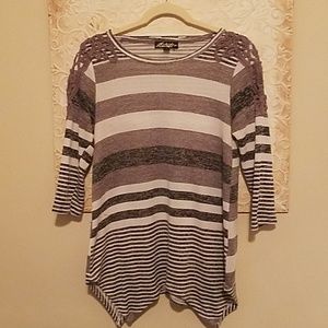 Absolutely Famous / Stripe & Lace Blouse Size L